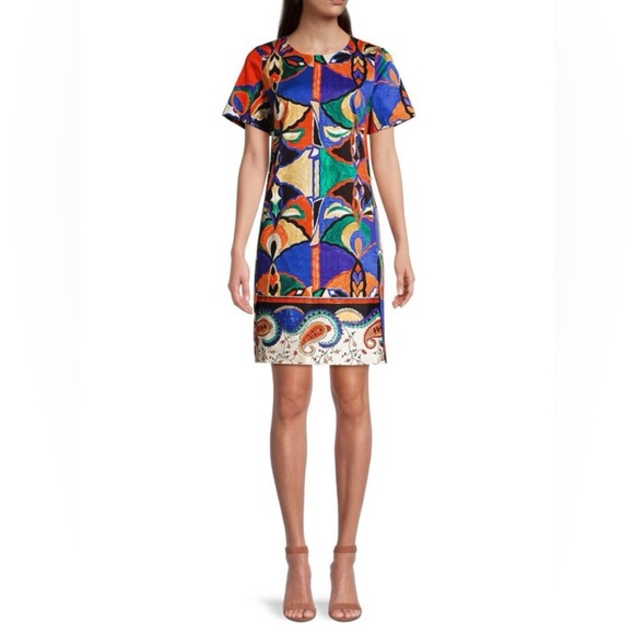 Kobi Halperin Angie Mixed-Print Stretch-Cotton Shift Dress Size Medium M - Picture 1 of 9